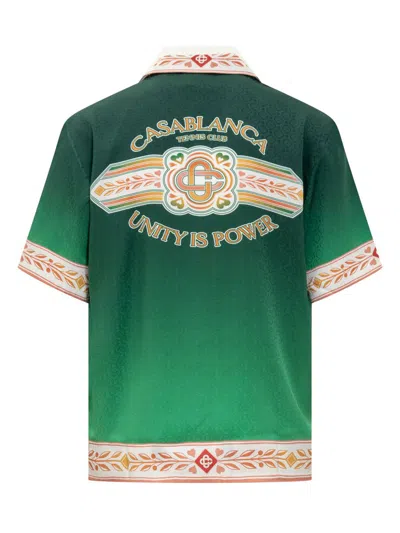 Shop Casablanca Silk Shirt With Laurel Graphics In Green