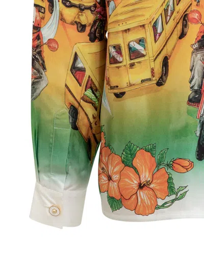 Shop Casablanca Silk Shirt With Traffic Print