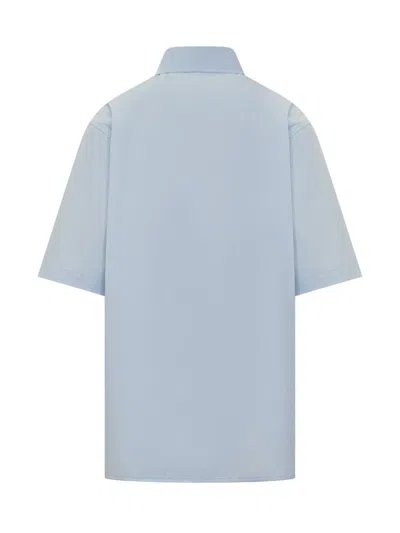 Darkpark Cotton Poplin Oversized Shirt With Pocket In Blue