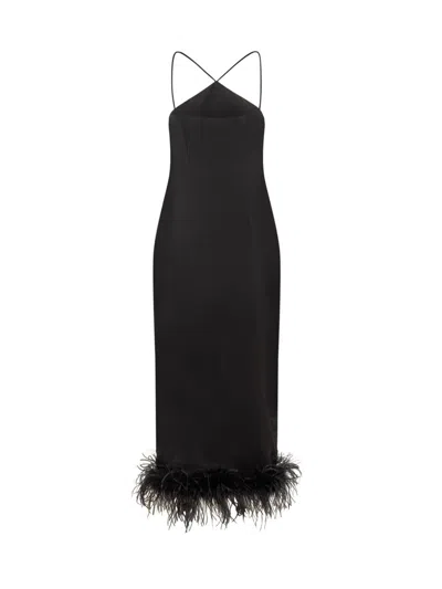 Shop De La Vali Dress With Feathers In Black