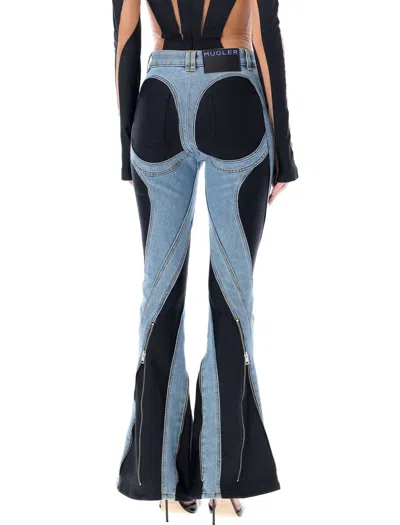Shop Mugler Zipped Jeans In Medium Blue + Black