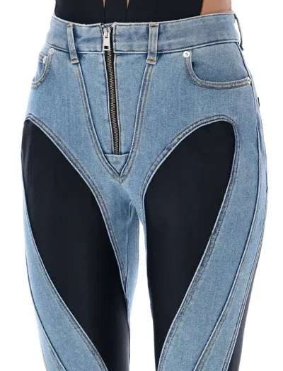 Shop Mugler Zipped Jeans In Medium Blue + Black