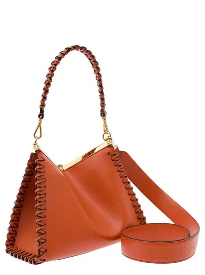 Shop Etro 'vela' Red Shoulder Bag With Thread Work In Leather Woman