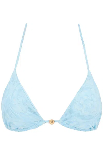 Shop Versace Baroque Bikini Top In Blue