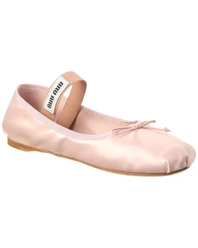 Shop Miu Miu Logo Satin Ballerina Flat In Pink