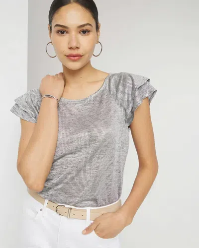 Shop White House Black Market Ruffle Sleeve Tee In Palm Frond Foil Silver