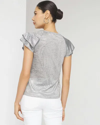 Shop White House Black Market Ruffle Sleeve Tee In Palm Frond Foil Silver