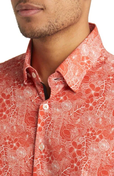 Shop Stone Rose Jungle Print Short Sleeve Button-up Shirt In Orange