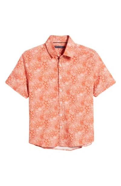 Stone Rose Jungle Print Short Sleeve Button-up Shirt In Orange