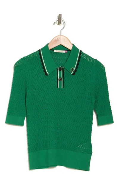 Shop Scotch & Soda Pointelle Short Sleeve Polo Sweater In Pine Tree