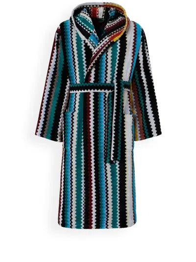 Shop Missoni Blue Zigzag Cotton Terry Bathrobe In 100 - Multicolor 2024