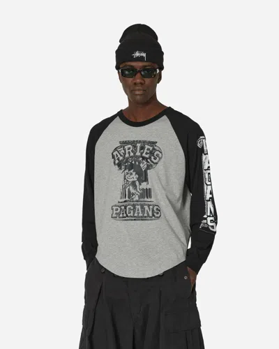 Shop Aries Aged Raglan Baseball Longsleeve T-shirt Grey / Black In Multicolor