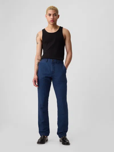 Shop Gap Linen-cotton Trousers In Slim Fit In Medium Indigo