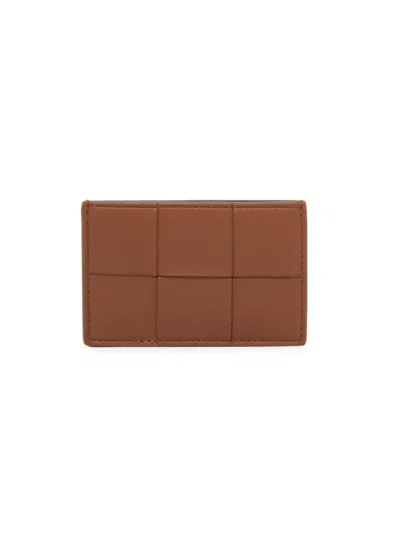 Shop Bottega Veneta Men's Cassette Intrecciato Leather Card Case In Cognac
