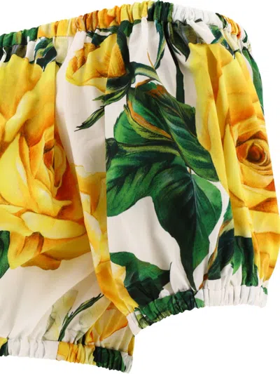 Shop Dolce & Gabbana Bardot-neck Crop Top With Rose Print In Yellow