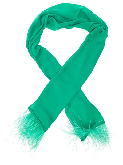 Shop Liu •jo Green Stole With Feathers Trim In Fabric Woman