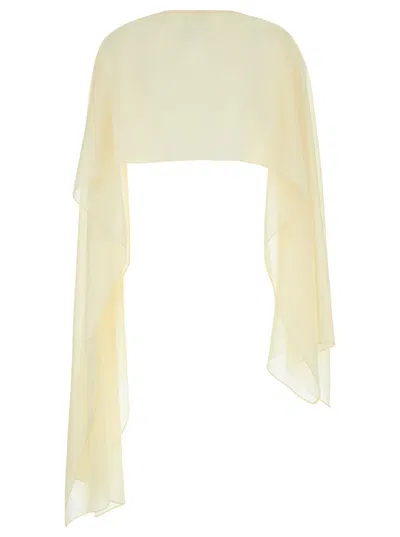 Shop Plain Yellow Stole With Boat Neckline In Sheer Fabric Woman In White