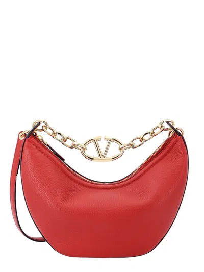 Shop Valentino Garavani Vlogo Moon Bag In Red