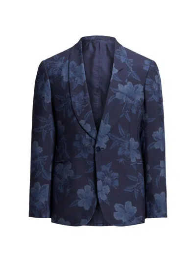 Shop Ralph Lauren Purple Label Men's Gregory Hibiscus Silk Jacket In Indigo Navy Multi