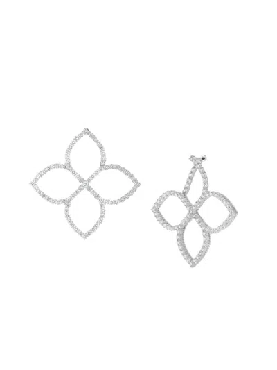 Shop Roberto Coin Women's Venetian Princess 18k White Gold & Diamond Flower Earrings