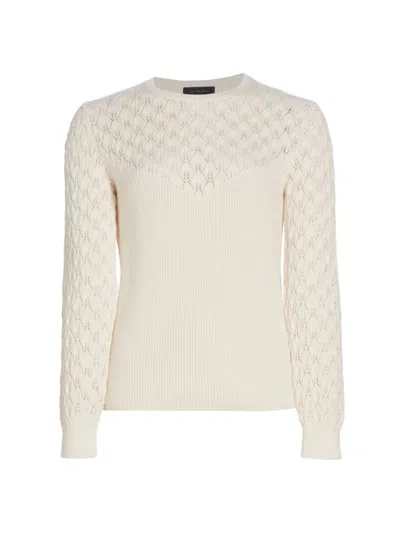 Shop Saks Fifth Avenue Women's Collection Cotton-blend Pointelle Sweater In Egret