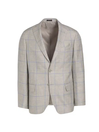 Shop Saks Fifth Avenue Men's Collection Windowpane Wool & Silk-blend Two-button Sport Coat In Soft Blue