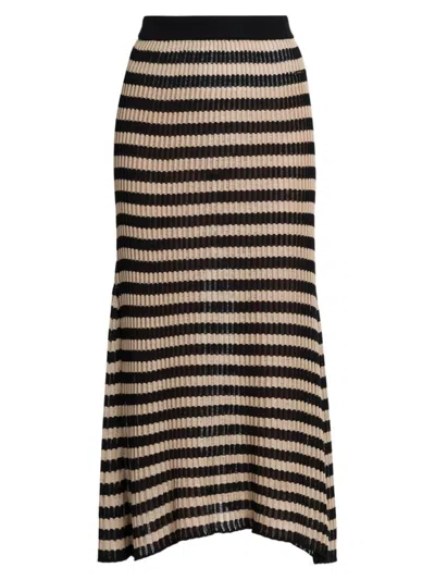 Shop Kiton Women's Striped Knit Silk Midi-skirt In Sand Black