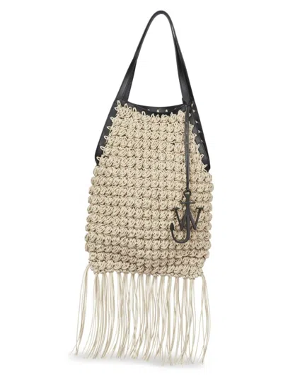 Shop Jw Anderson Women's Popcorn Cotton-blend Shopper Tote Bag In Natural