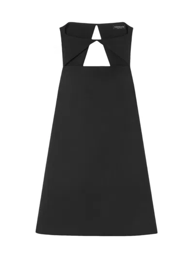 Shop Versace Women's Sleeveless Double Wool-blend Minidress In Black