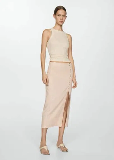 Shop Mango Linen Skirt With Slit Beige