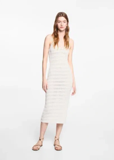 Shop Mango Teen Midi-dress With Slit Off White