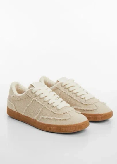 Shop Mango Sneakers With Frayed Details Beige