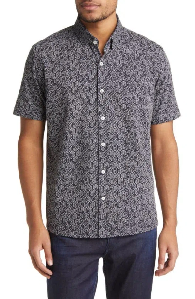 Shop Stone Rose Dry Touch® Performance Dice Print Short Sleeve Button-up Shirt In Black