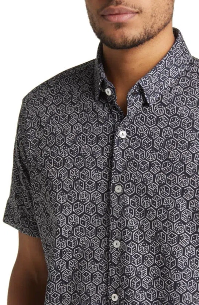 Stone Rose Dry Touch® Performance Dice Print Short Sleeve Button-up Shirt In Black