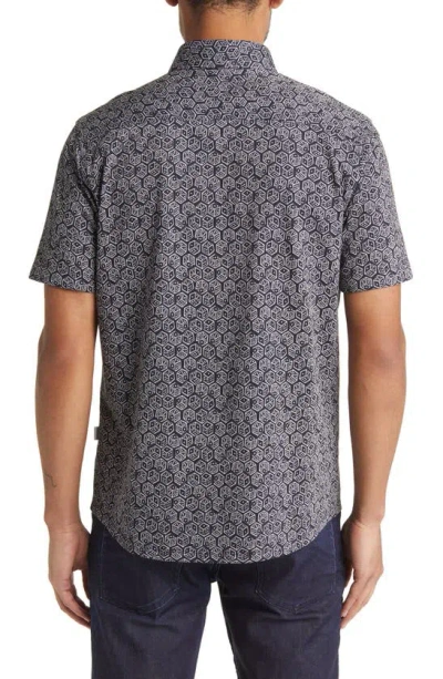 Stone Rose Dry Touch® Performance Dice Print Short Sleeve Button-up Shirt In Black