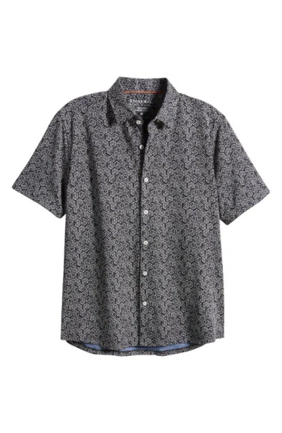Stone Rose Dry Touch® Performance Dice Print Short Sleeve Button-up Shirt In Black