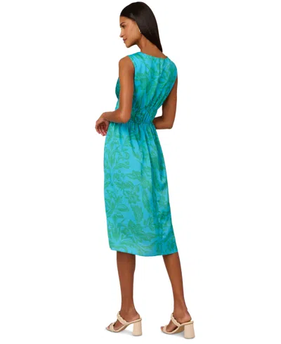 Shop Adrianna By Adrianna Papell Women's Floral-print Smocked-waist Dress In Blue,green