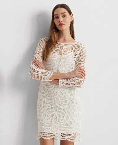 Shop Lauren Ralph Lauren Women's 3/4-sleeve Lace Sheath Dress In White