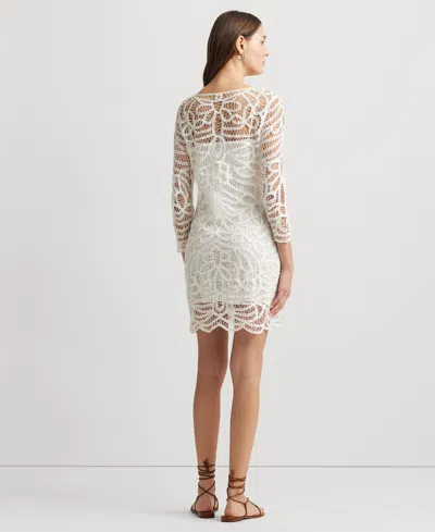Shop Lauren Ralph Lauren Women's 3/4-sleeve Lace Sheath Dress In White