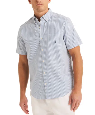 Shop Nautica Men's Striped Seersucker Short Sleeve Button-down Shirt In Star Sapphire