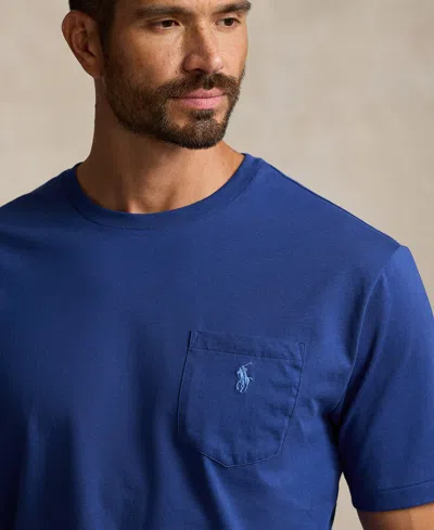 Polo Ralph Lauren Blue Crewneck T-shirt With Pony Embroidery On The Front In Ink