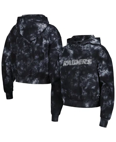 The Wild Collective Black Las Vegas Raiders Tie-dye Cropped Pullover Hoodie In Black