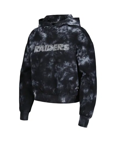 The Wild Collective Black Las Vegas Raiders Tie-dye Cropped Pullover Hoodie In Black