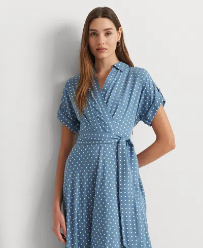 Shop Lauren Ralph Lauren Women's Polka-dot Belted Crepe Dress In Blue