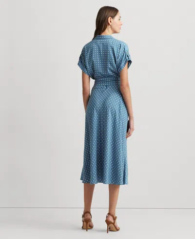 Shop Lauren Ralph Lauren Women's Polka-dot Belted Crepe Dress In Blue