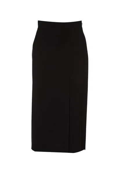 Shop Alberta Ferretti Front Slit Detailed Midi Skirt In Black