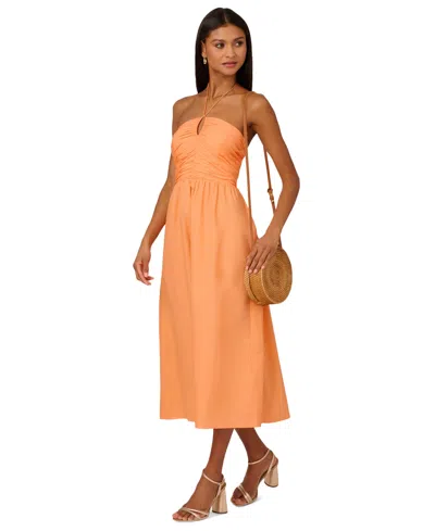Shop Adrianna By Adrianna Papell Women's Ruched-bodice Halter Dress In Apricot