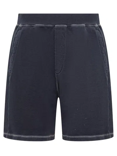 Shop Dsquared2 Logo Printed Worn Out Effect Shorts In Navy