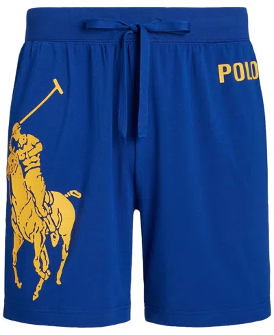 Shop Polo Ralph Lauren Men's Logo Sleep Shorts In Heritage Royal Gold Bugle Logo  Pp
