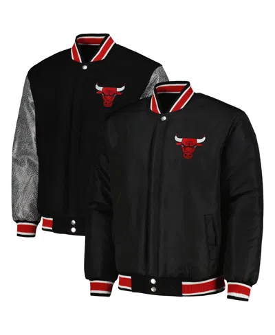 Shop Jh Design Men's  Black Chicago Bulls Reversible Melton Full-snap Jacket